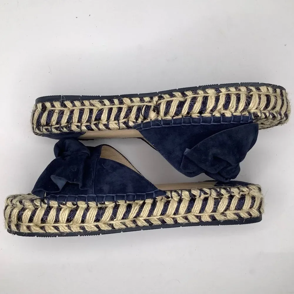 J/SLIDES Dark Blue Suede Bow Espadrille Women Open Slides Sz 8 Coastal,Travel